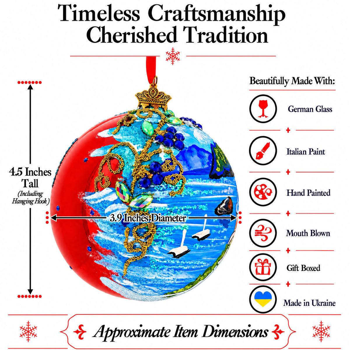 Santorini, Thira Island, Greece Glass Ball Christmas Ornament 4 Inches