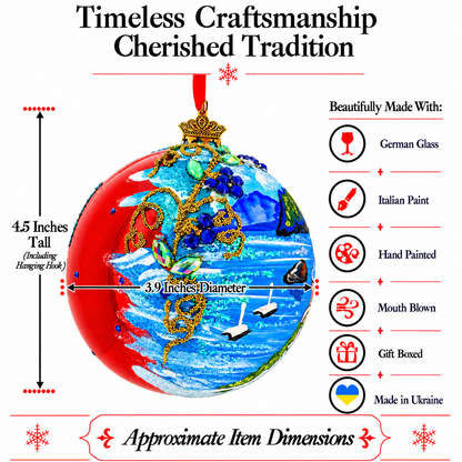 Santorini, Thira Island, Greece Glass Ball Christmas Ornament 4 Inches