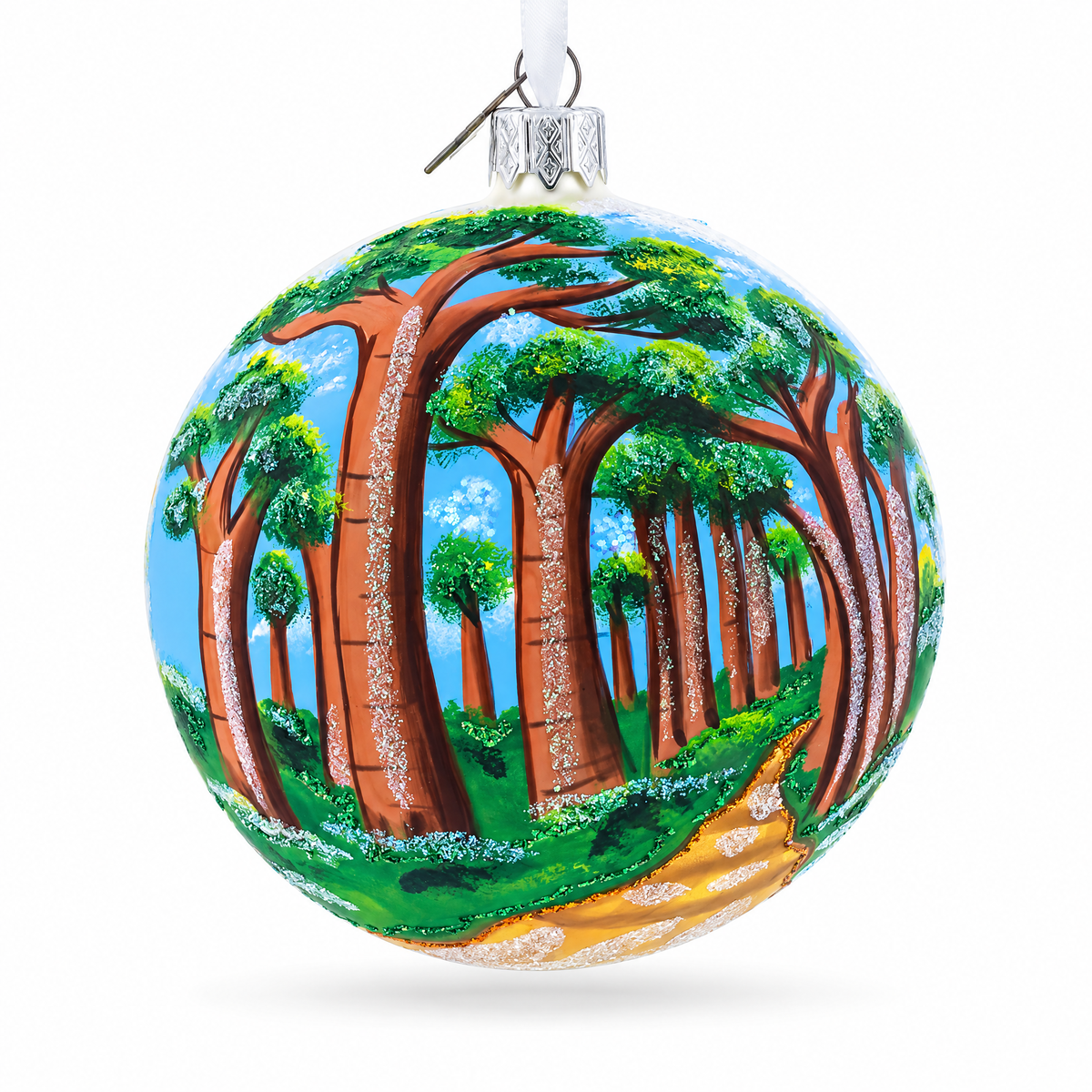 Avenue of the Baobabs, Madagascar Glass Ball Christmas Ornament 4 Inches