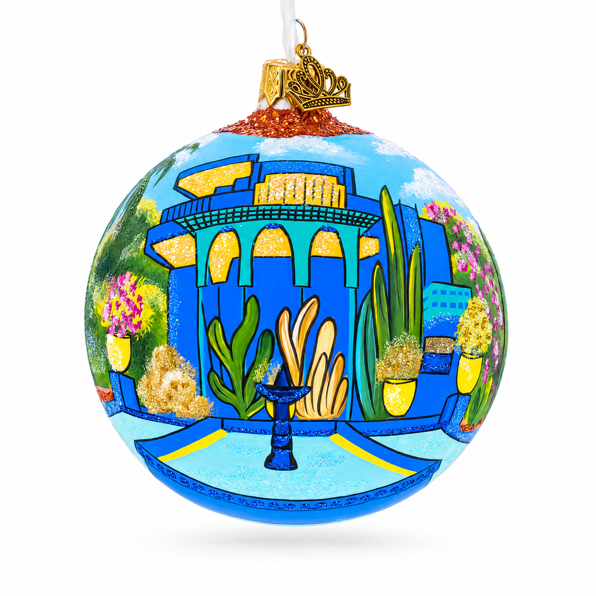 Jardin Majorelle, Marrakesh, Morocco Glass Ball Christmas Ornament 4 Inches
