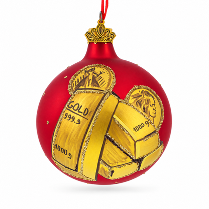 Gold Bars and Coins Glass Ball Christmas Ornament 3.25 Inches