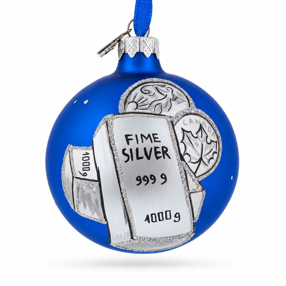 Silver Bars and Coins Glass Ball Christmas Ornament 3.25 Inches