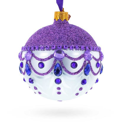 Glittered Purple Top Glass Ball Christmas Ornament 3.25 Inches