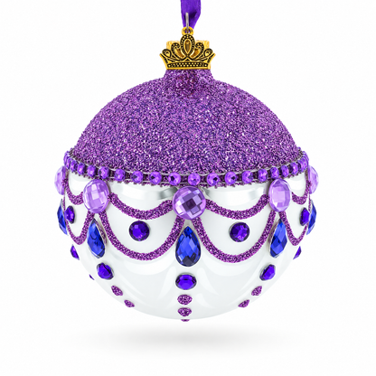 Glittered Purple Top Glass Ball Christmas Ornament 3.25 Inches