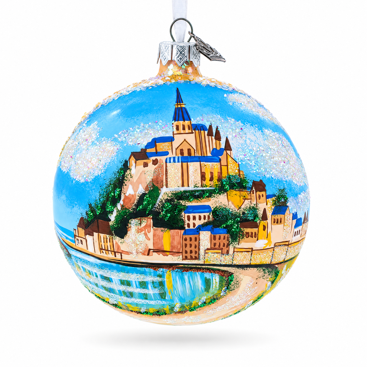 Mont Saint-Michel, Normandy, France Glass Ball Christmas Ornament 4 Inches