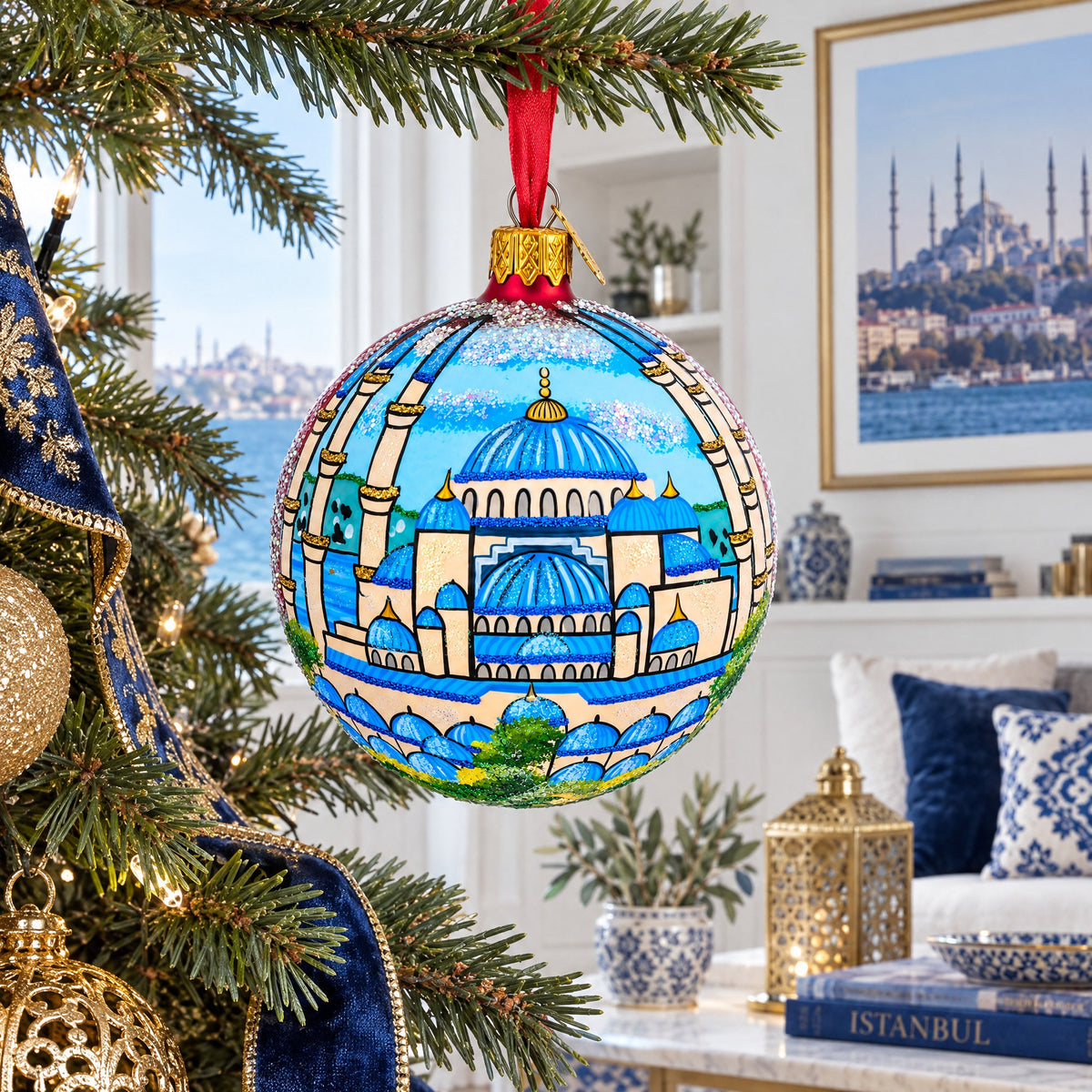 The Blue Mosque, Istanbul, Turkey Glass Ball Christmas Ornament 4 Inches