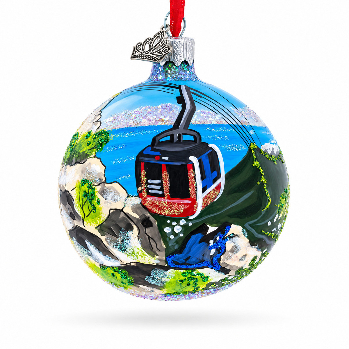 Table Mountain Aerial Cableway, Cape Town, South Africa Glass Ball Christmas Ornament 3.25 Inches