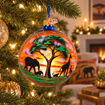 African Safari Glass Ball Christmas Ornament 4 Inches