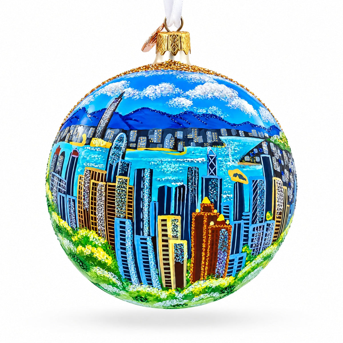 Victoria Peak, Hong Kong Glass Ball Christmas Ornament 4 Inches