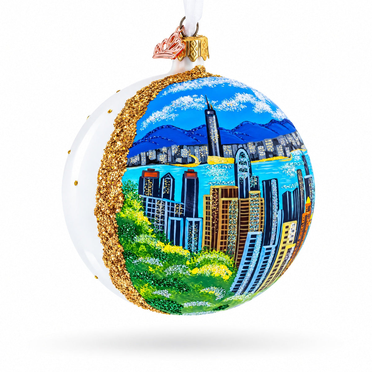 Victoria Peak, Hong Kong Glass Ball Christmas Ornament 4 Inches