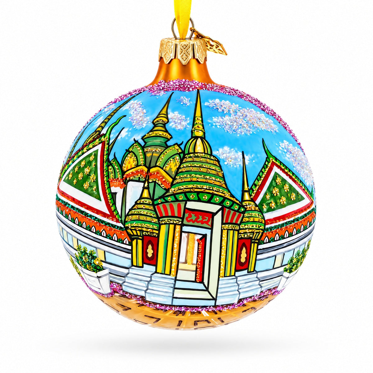 Wat Phra Chetuphon (Wat Pho), Bangkok, Thailand Glass Ball Christmas Ornament 4 Inches