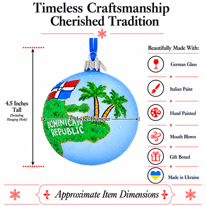 Dominican Republic Glass Ball Christmas Ornament 4 Inches