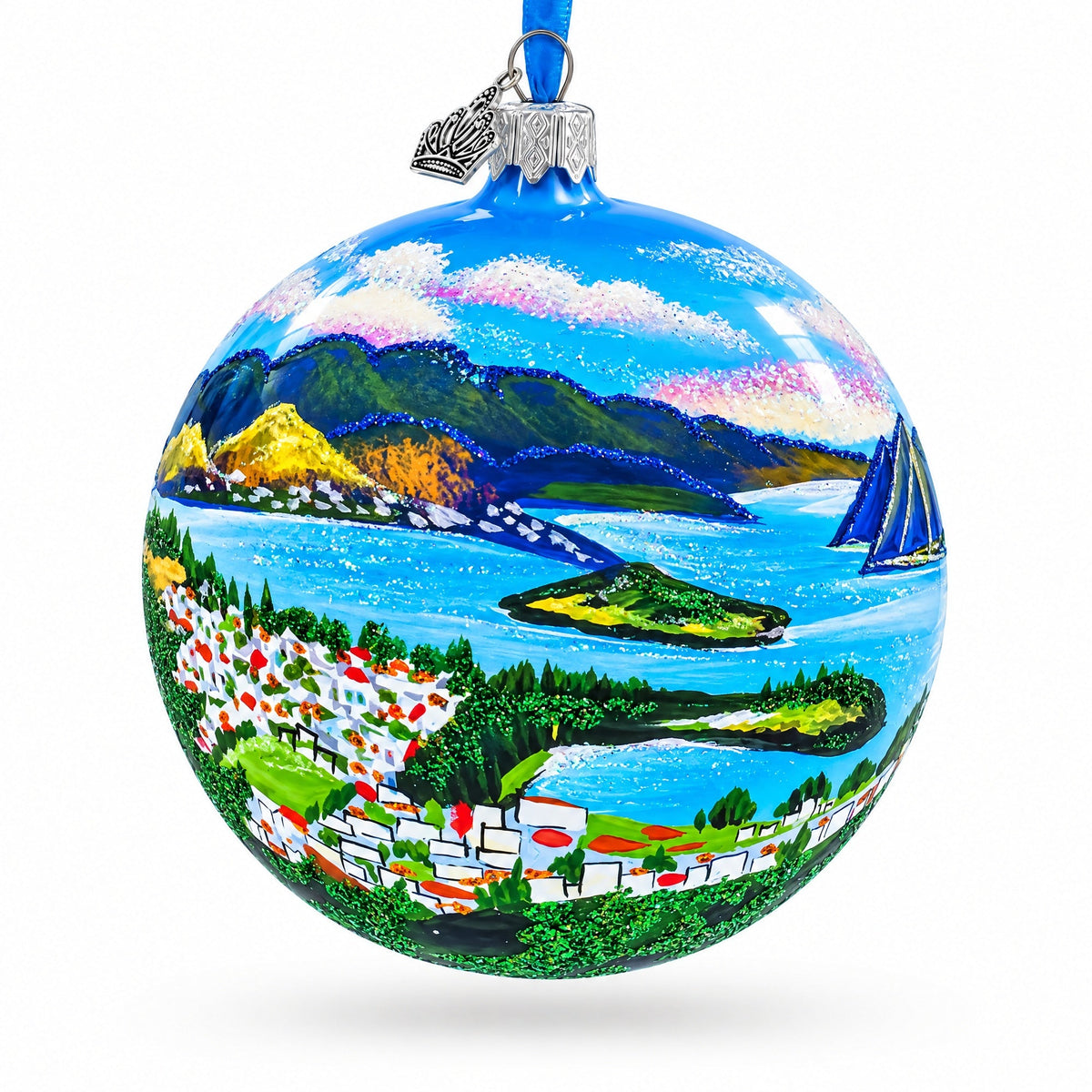 Queenstown, New Zealand Glass Ball Christmas Ornament 4 Inches