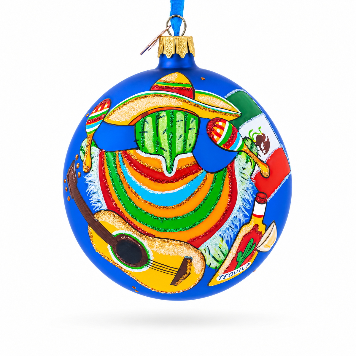 Mexico Glass Ball Christmas Ornament 4 Inches