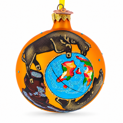 Bull Market Wins over Bear Market Glass Ball Christmas Ornament 3.25 Inches