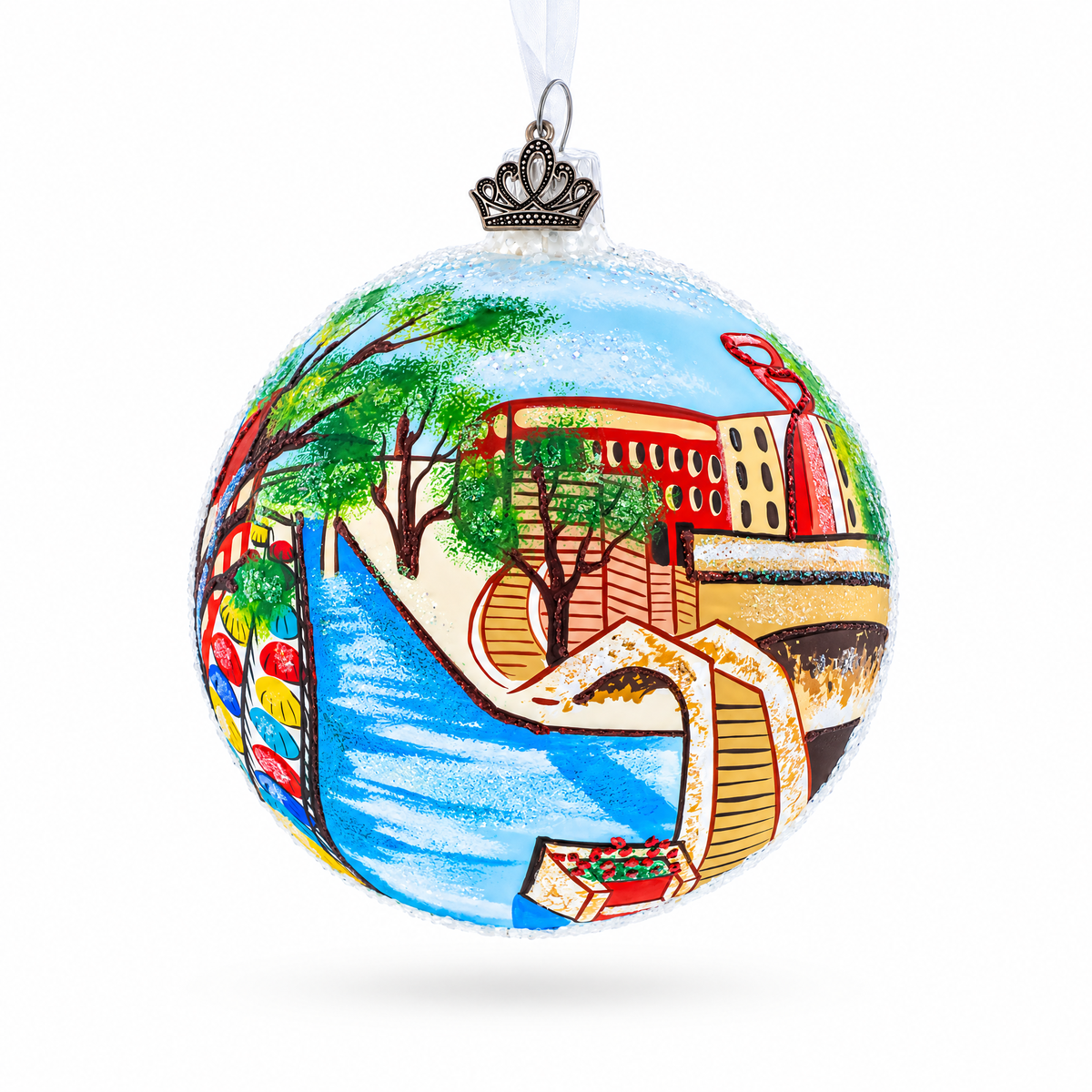 River Walk in San Antonio, Texas Glass Ball Christmas Ornament 4 Inches
