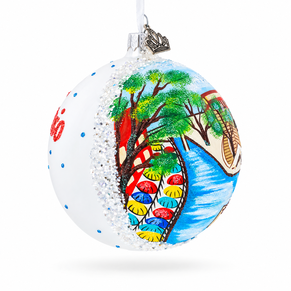 River Walk in San Antonio, Texas Glass Ball Christmas Ornament 4 Inches