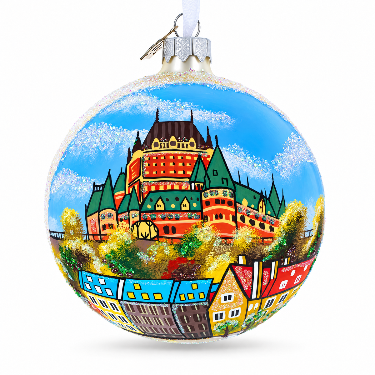 Old Quebec City, Canada Glass Ball Christmas Ornament 4 Inches