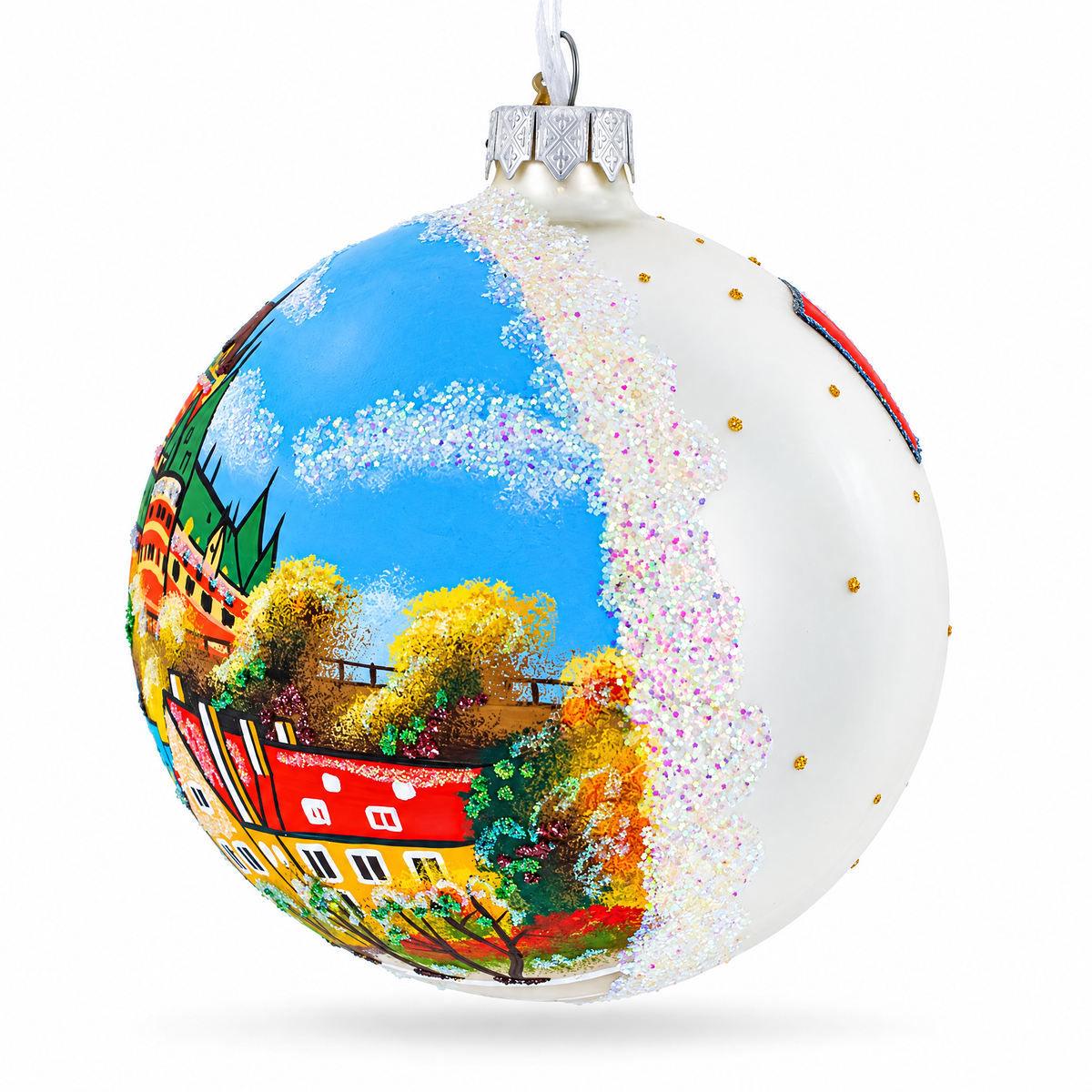 Old Quebec City, Canada Glass Ball Christmas Ornament 4 Inches