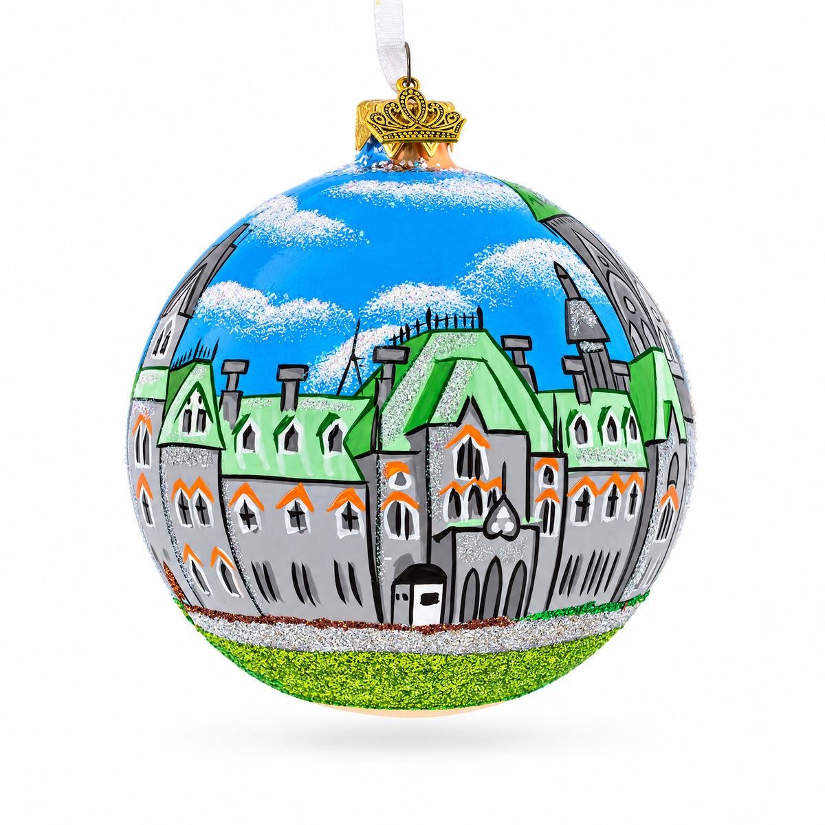 Parliament Hill and Buildings, Ottawa, Canada Glass Ball Christmas Ornament 4 Inches