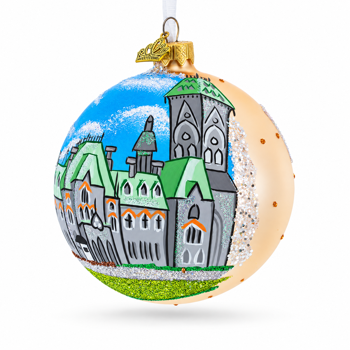 Parliament Hill and Buildings, Ottawa, Canada Glass Ball Christmas Ornament 4 Inches