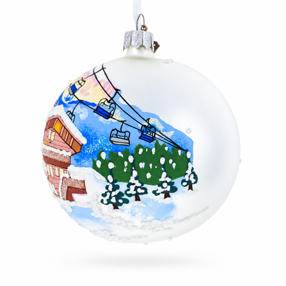 Chalet and Ski Lifts in the Mountains Glass Ball Christmas Ornament 4 Inches
