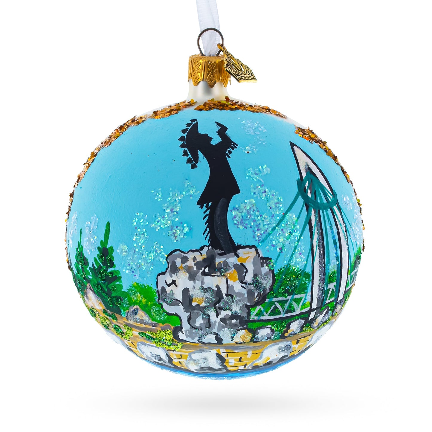 The Keeper of the Plains, Wichita, Kansas Glass Ball Christmas Ornament 4 Inches