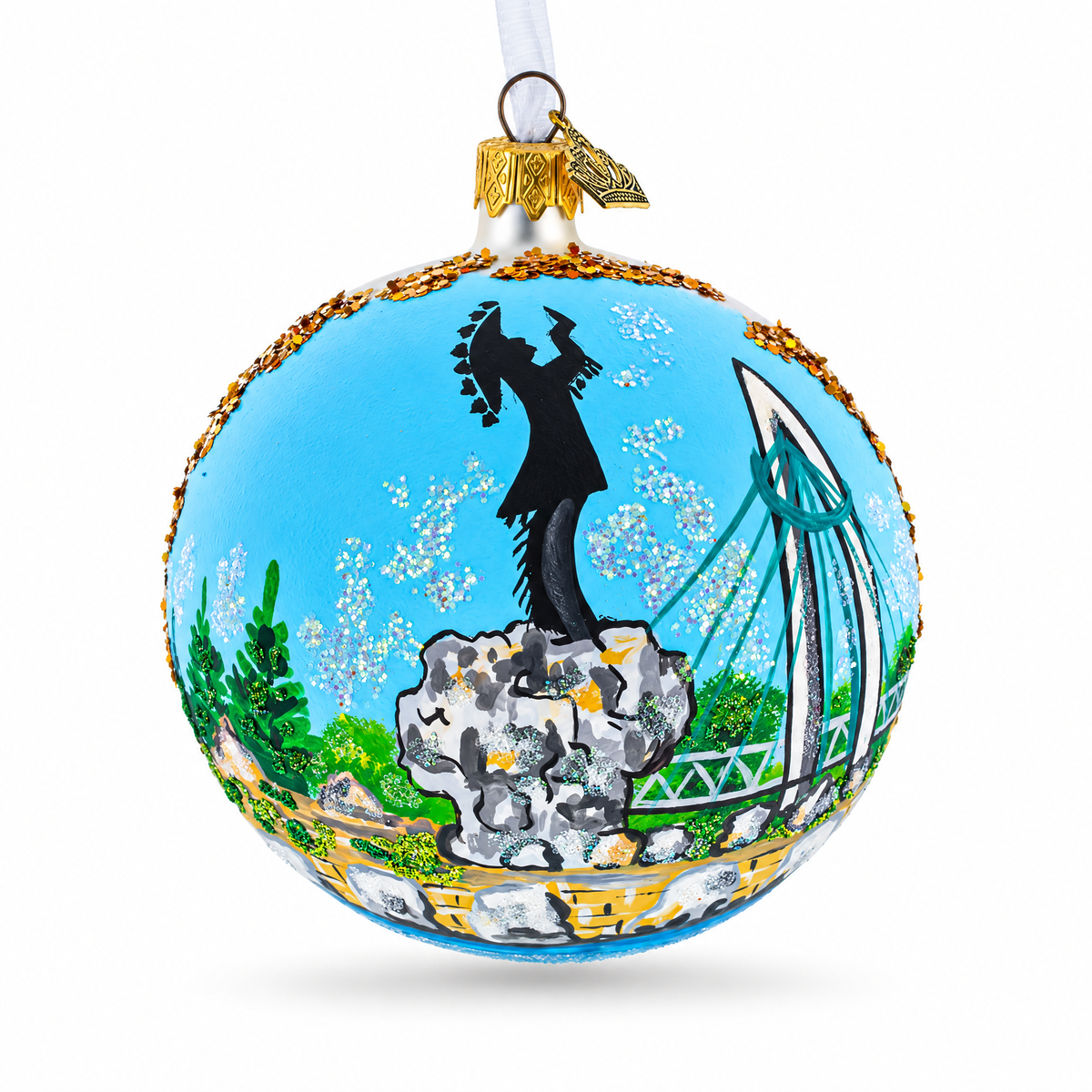 The Keeper of the Plains, Wichita, Kansas Glass Ball Christmas Ornament 4 Inches