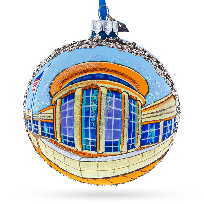 Abraham Lincoln Presidential Library and Museum, Springfield, Illinois, USA Glass Ball Christmas Ornament 4 Inches
