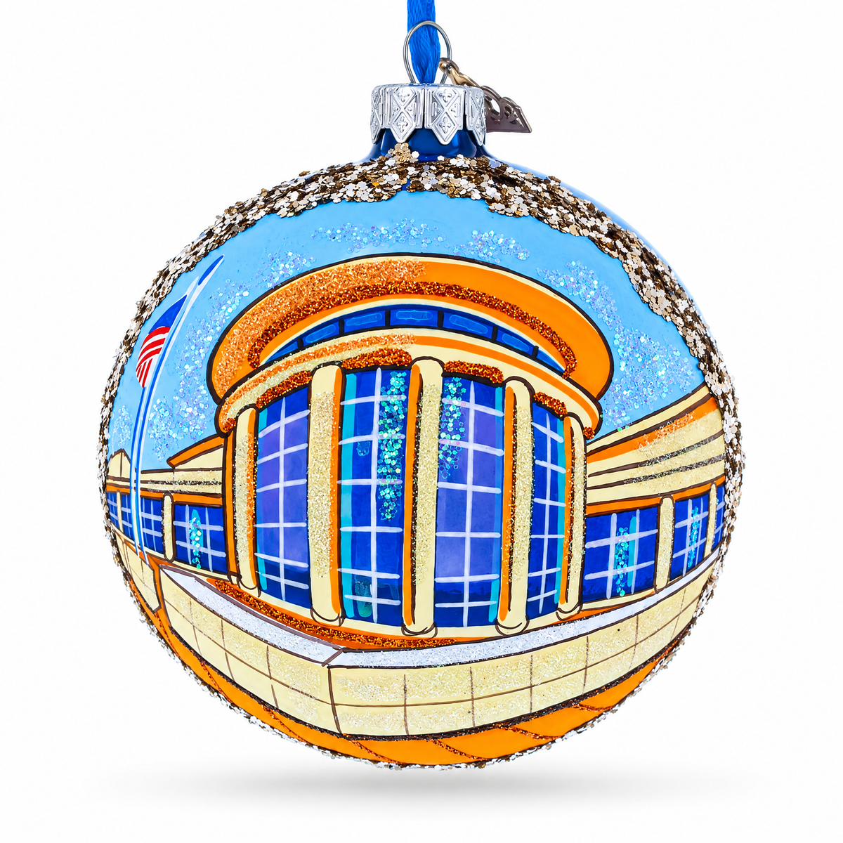 Abraham Lincoln Presidential Library and Museum, Springfield, Illinois Glass Ball Christmas Ornament 4 Inches