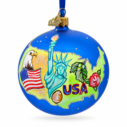Travel to the USA Glass Ball Christmas Ornament 4 Inches