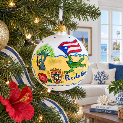 Travel to Puerto Rico Glass Ball Christmas Ornament 4 Inches
