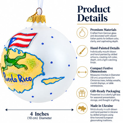 Travel to Puerto Rico Glass Ball Christmas Ornament 4 Inches