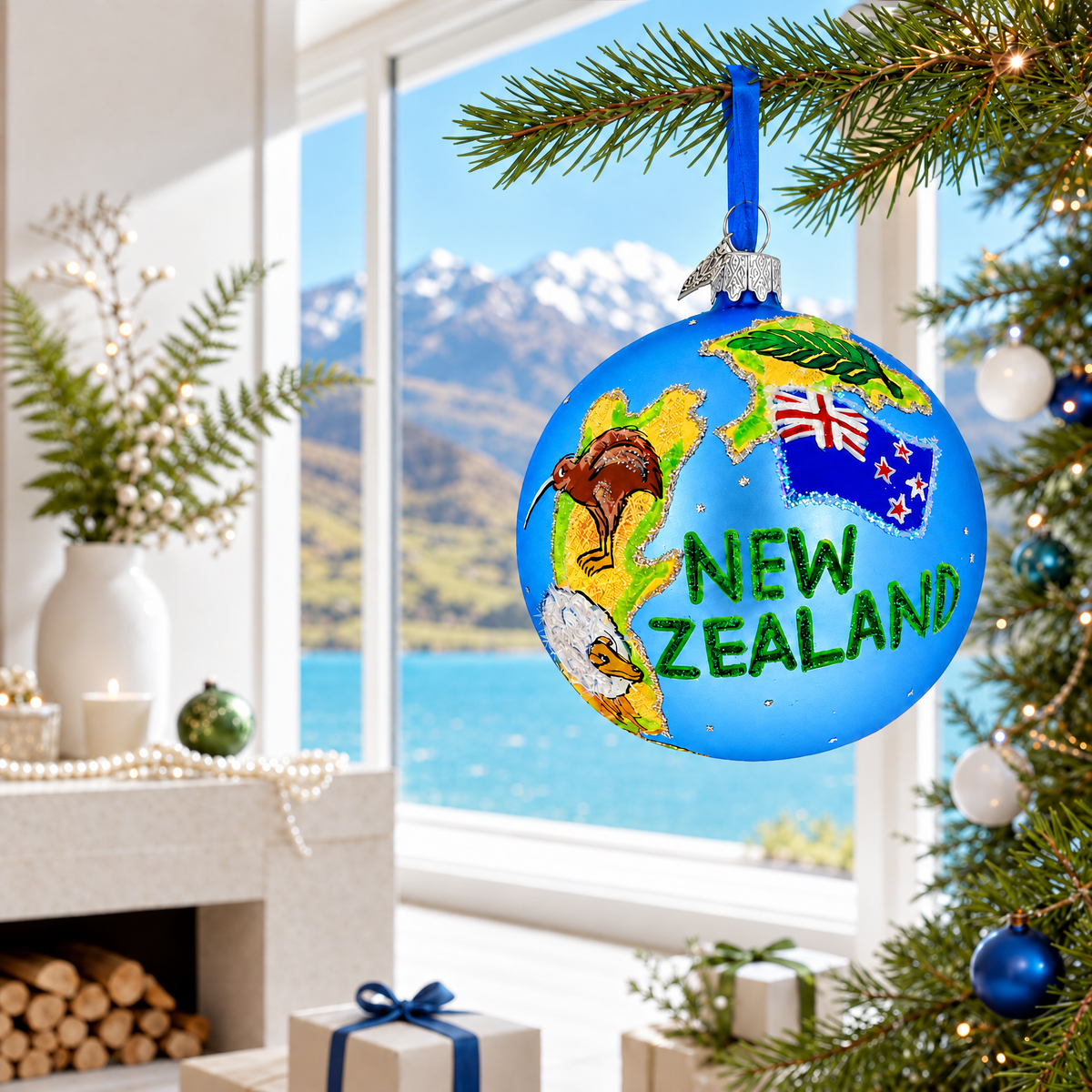 Travel to New Zealand Glass Ball Christmas Ornament 4 Inches