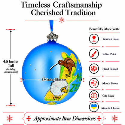 Travel to New Zealand Glass Ball Christmas Ornament 4 Inches
