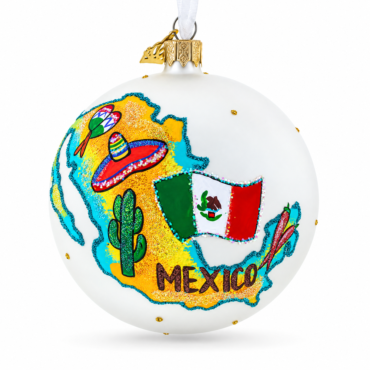 Travel to Mexico Glass Ball Christmas Ornament 4 Inches