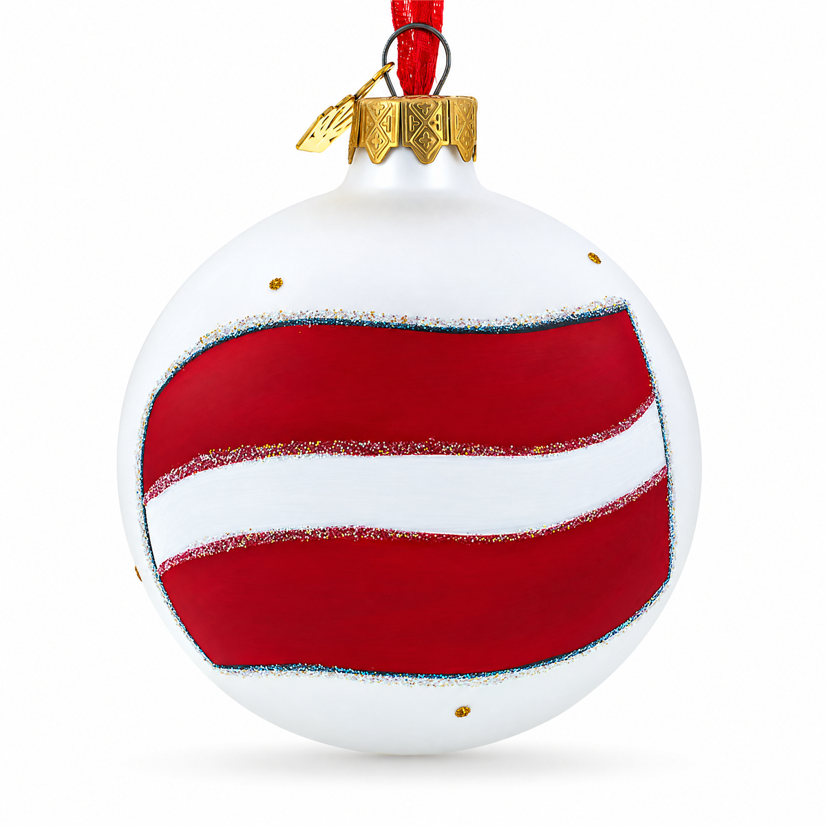 Flag of Latvia Glass Ball Christmas Ornament 3.25 Inches