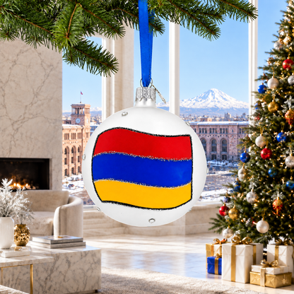 Flag of Armenia Glass Ball Christmas Ornament 3.25 Inches