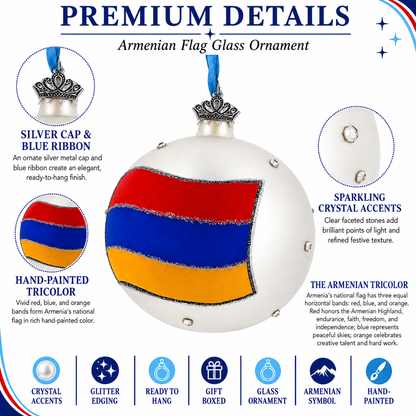 Flag of Armenia Glass Ball Christmas Ornament 3.25 Inches