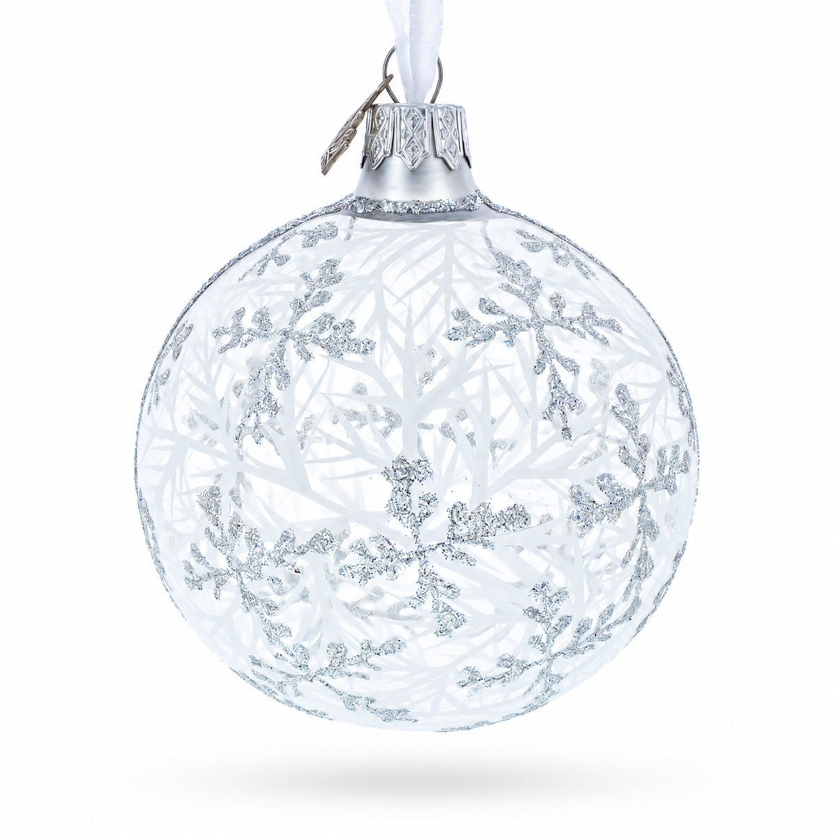Snowflakes on Clear Glass Ball Christmas Ornament 3.25 Inches