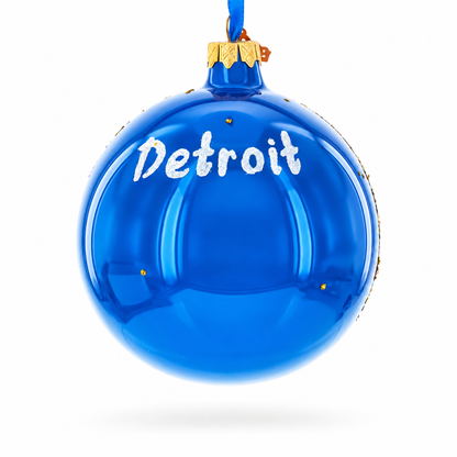 Detroit Riverfront, Detroit, Michigan Glass Ball Christmas Ornament 4 Inches