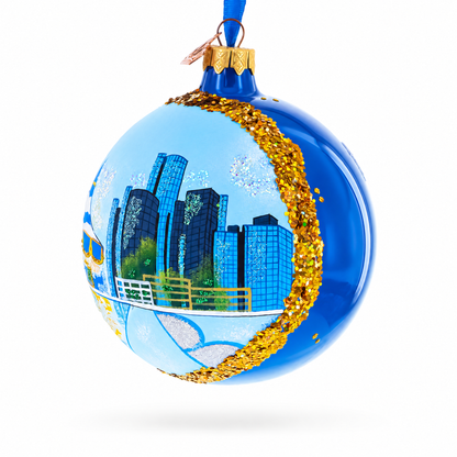 Detroit Riverfront, Detroit, Michigan Glass Ball Christmas Ornament 4 Inches