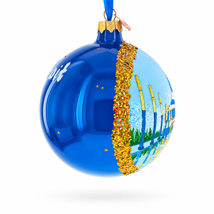 Detroit Riverfront, Detroit, Michigan Glass Ball Christmas Ornament 4 Inches