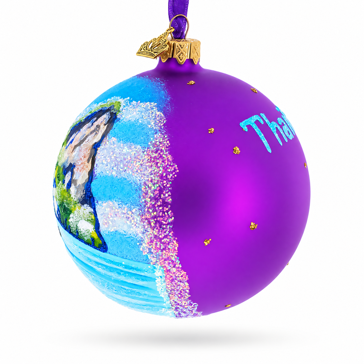 Thailand Beach Glass Ball Christmas Ornament 4 Inches