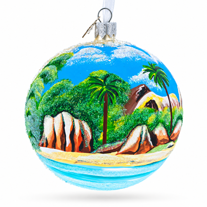 Seychelles on Indian Ocean Glass Ball Christmas Ornament 4 Inches