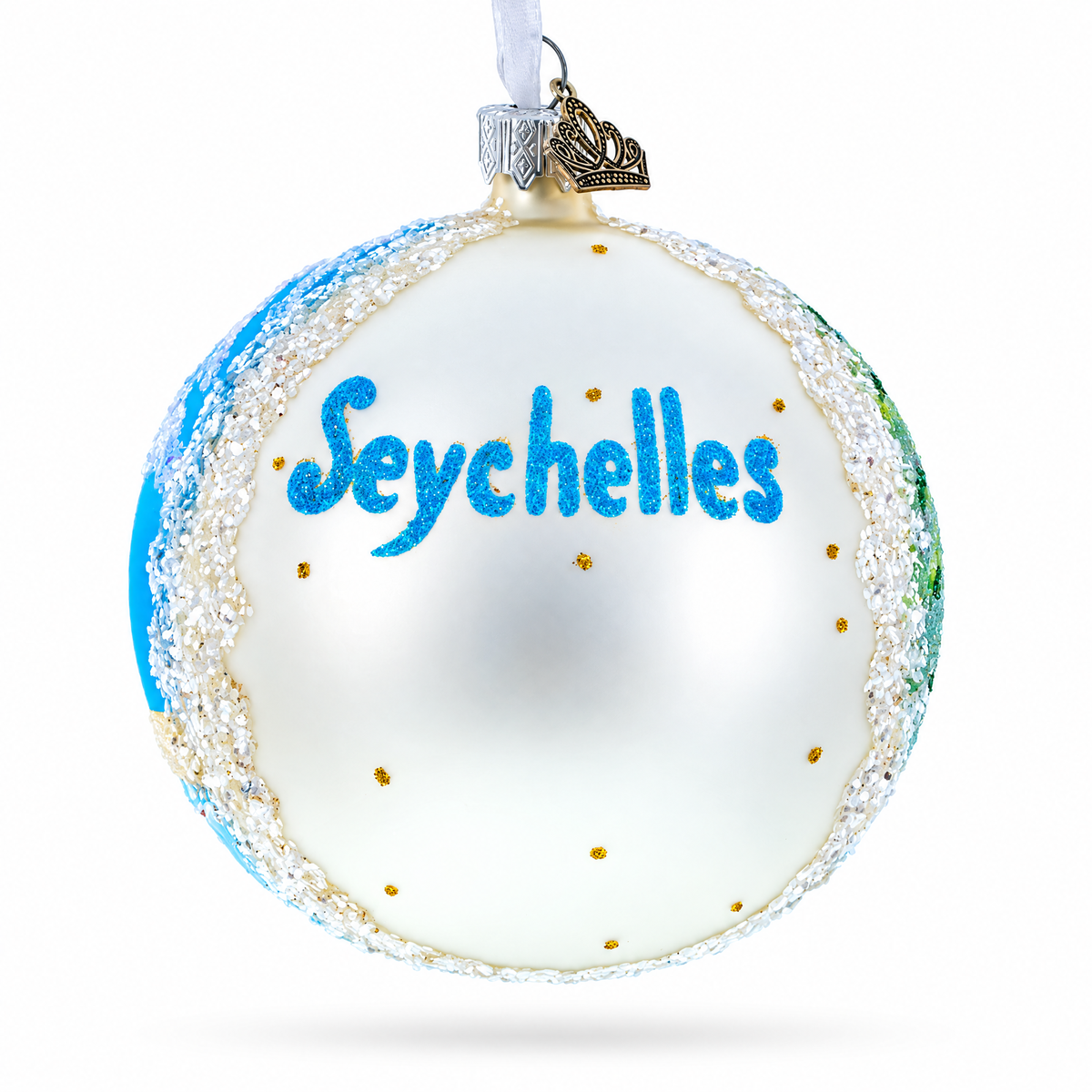 Seychelles on Indian Ocean Glass Ball Christmas Ornament 4 Inches