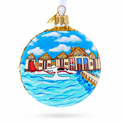 Maldives Resort Glass Ball Christmas Ornament 3.25 Inches