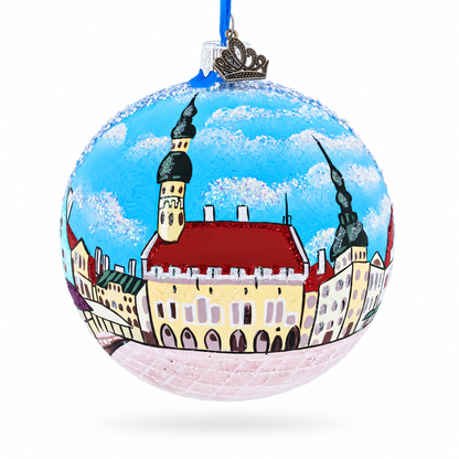 Old Town, Tallin, Estonia Glass Ball Christmas Ornament 4 Inches