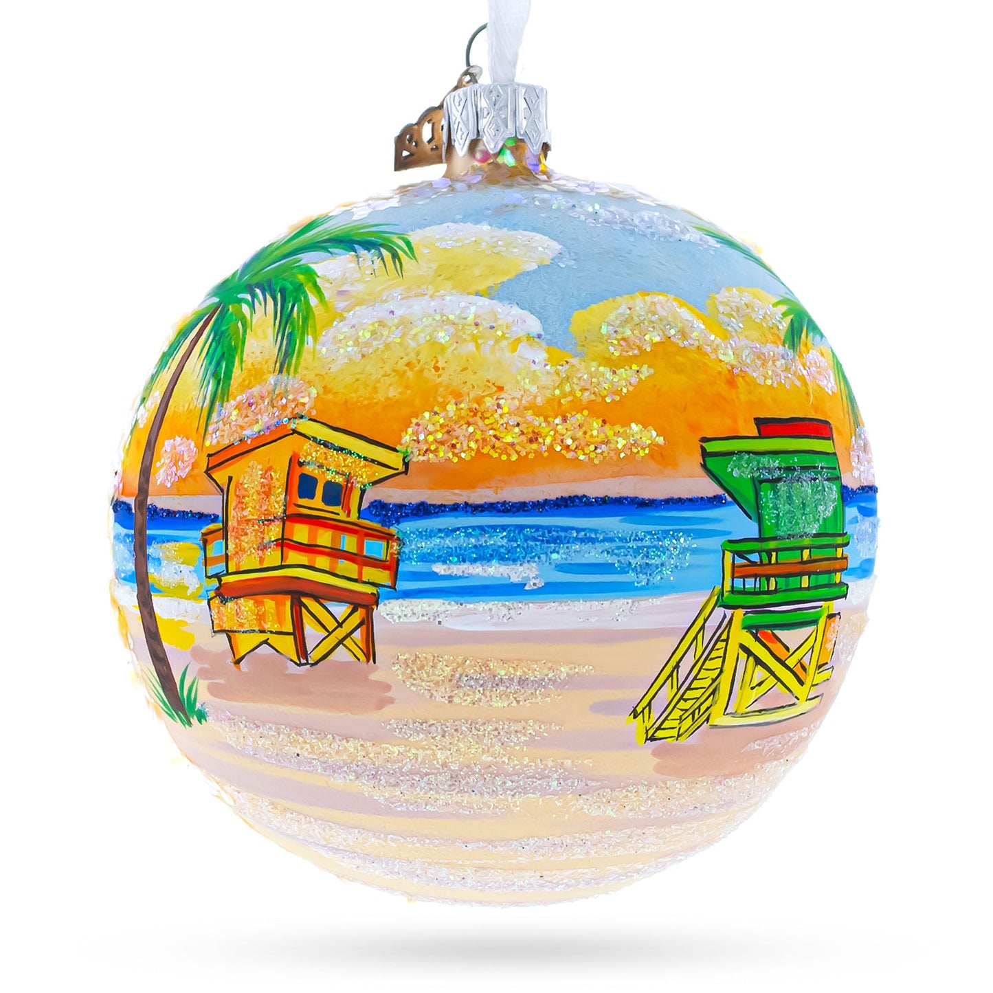 South Beach, Miami, Florida Glass Ball Christmas Ornament 4 Inches