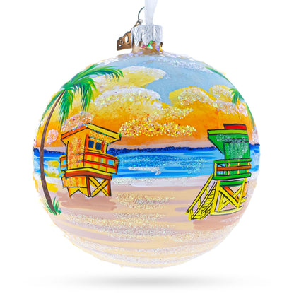 South Beach, Miami, Florida Glass Ball Christmas Ornament 4 Inches